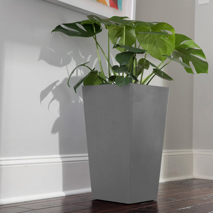 Bloem Tall Finley Tapered Square Planter: 20" - Cement Gray - Matte Textured Finish, 100% Recycled Plastic Pot, for Indoor and Outdoor Use, Gardening, 5 Gallon Capacity