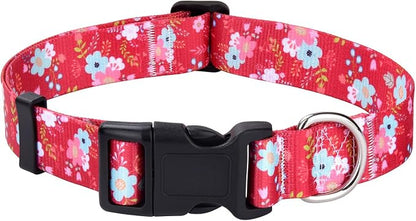 Mihqy Dog Collar with Bohemia Floral Tribal Geometric Patterns - Soft Ethnic Style Collar Adjustable for Small Medium Large Dogs(Red Flower,XS)