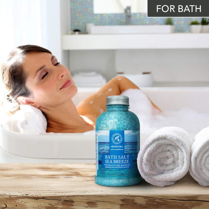 Bath Salt Sea Breeze 21.16 Oz with Natural Essential Oils Orange & Ginseng & Seaweed - Best for Good Sleep - Relaxing - Calming - Body Care - Beauty - Aromatherapy