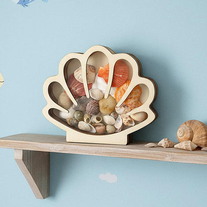 Ckhoid 2PCS Sea Shell Holder, Wooden Seashell Display Case with Clear Window, Small Shadow Storage Box for Shells Starfish Shark Tooth Keepsake, Coastal Beach Room Collection Container Decor Gift