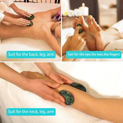 Windfulogo 4Pcs Hot Massage Stones Set Natural Green Jade Heated Warmer Stone for Spa Massage 2.36 x 3.14in (6x8cm)