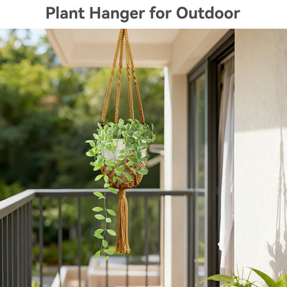 USLAI Macrame Plant Hanger Indoor Outdoor, Fits 3 to 6.5 inch Pots, Hanging Planter Holder with Beads and Tassels, Boho Home Decor, 35+35 Inch, Brown (POTS NOT Included)