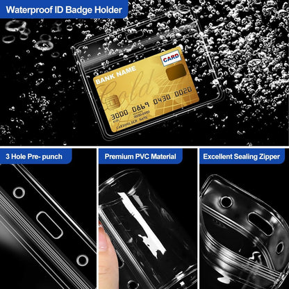 50 Pcs Clear Plastic Extra Thick Horizontal Card Holders, 4x3 Inch Sealable Waterproof Name Badge Bank ID Card Protector