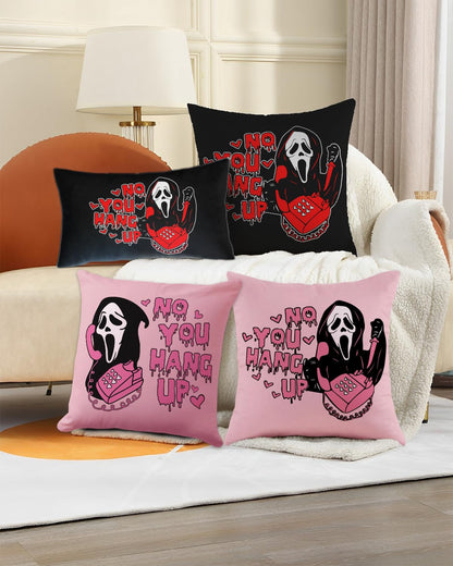 20x20 Inch Pink Throw Pillow Cover - 'No You Hang Up' Funny Horror Ghost Design, Romantic Halloween Decor, Soft Pillowcase for Sofa, Bedroom, Car, Birthday Party Supplies