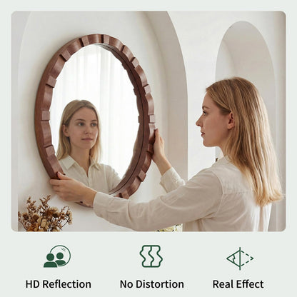 MYOTA Round Wood Wall Mirror - 31.5" Farmhouse Rustic Wall Decorative Mirrors, Wooden Circle Boho Accent Mirror for Living Room, Bedroom, Bathroom, Entryway, Hallway, Fireplace (Walnut)