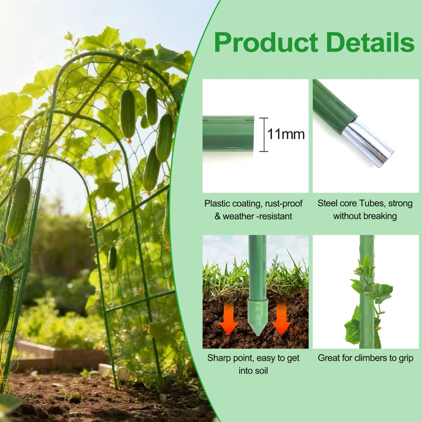TIUIRE Metal Cucumber Trellis for Raised Beds & Gardens - 47.2" Lx30 W x47.2 H Sturdy Arch Trellis for Climbing Plants, Tomatoes, Peas & & Beans | Outdoor Vegetable Support for Vines