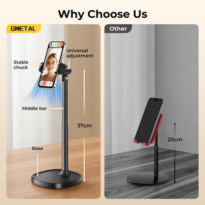 GMETAL Desktop Phone Stand, Adjustable Height & Angle Holder, Compatible with iPhone, Samsung, Android Smartphones - Night Black