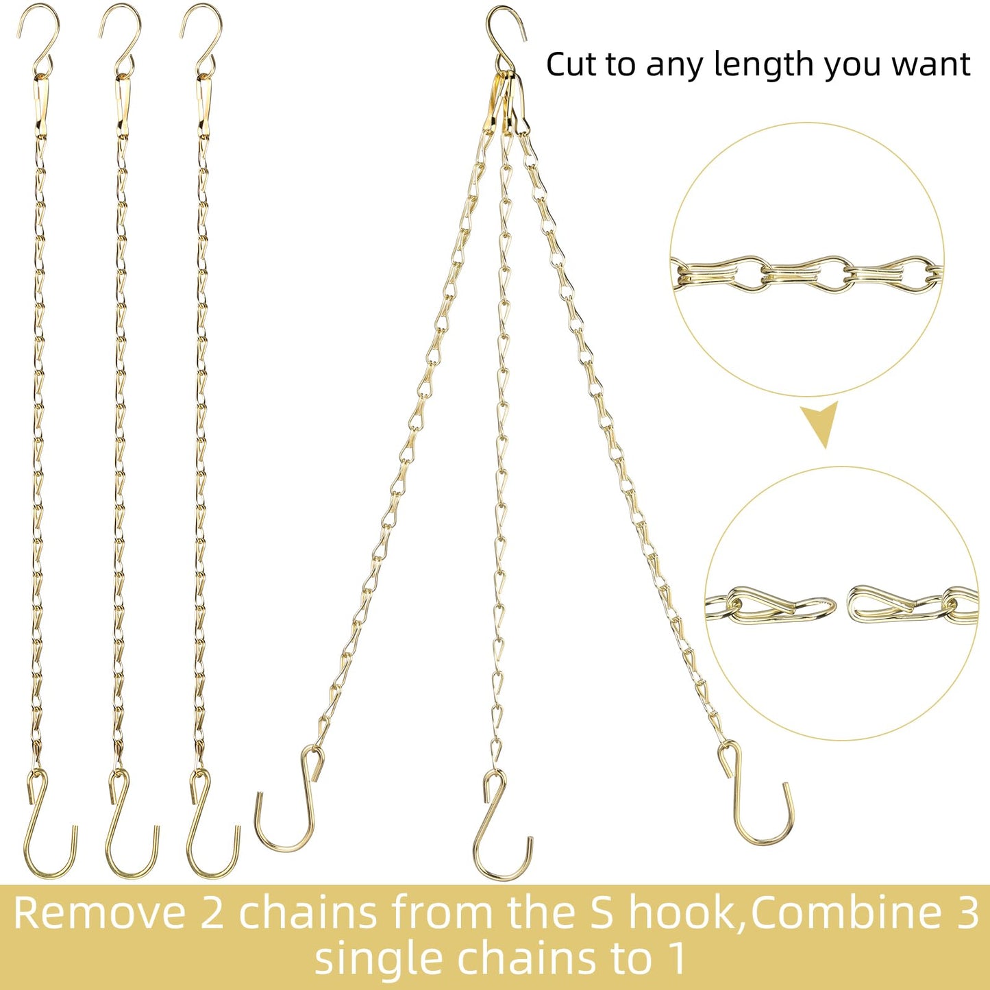 Hotop 8 Pcs Metal Hanging Chains with Ceiling Hooks, Garden Plant Hangers for Hanging Bird Feeders, Billboards, Chalkboards, Basket, Planters, Lanterns, Wind Chimes, Chain Hook DIY(16.38 Inch,Gold)
