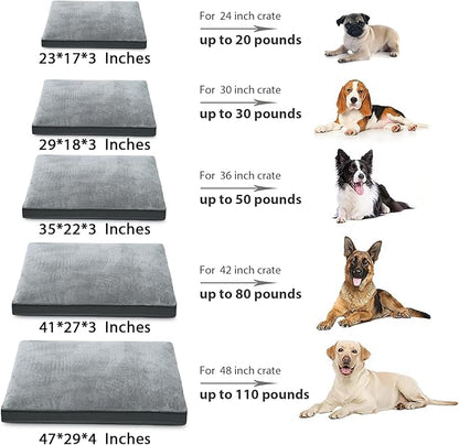 Dog Crate Bed Waterproof Deluxe Plush Dog Beds with Removable Washable Cover Anti-Slip Bottom Pet Sleeping Mattress for Large, Medium, Jumbo, Small Dogs, 41 x 27 inch, Gray