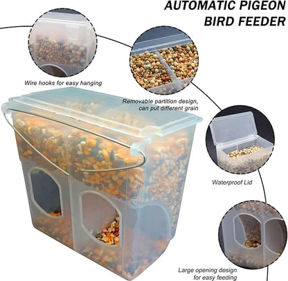Automatic Pigeon Bird Feeder Water, Plastic Feeder Water Dispenser Drinkers for Cage, No Mess Hanging Parrot Food Feeding, Cage Accessories for Parakeet Quail Bird Chicken (2 Hole - Iron Wire)