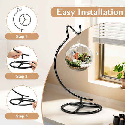 TSUMAZURE Ornament Display Stand with Hook, 11" Black Iron Hanging Stand for Air Plants, Glass Balls, Witch Balls, Terrariums, Christmas & Wedding Decorations, Home & Office Decor (black)