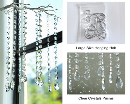 KANPURA 1ft 10pcs Teardrop Crystals Garland,Crystal Teardrop Chandelier Replacement,Hanging Glass Crystals for Chandelier, Christmas Tree, Wedding Decor(Clear)