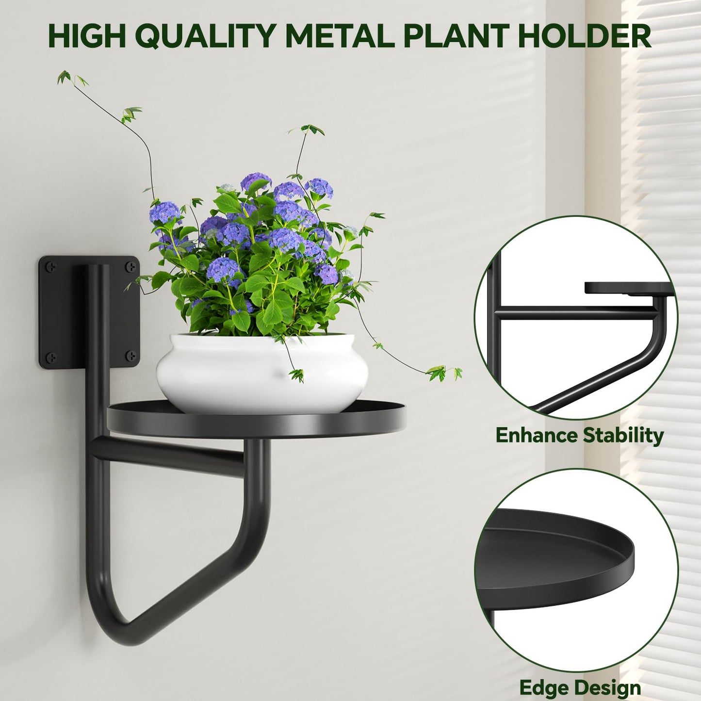 Vutirp Wall Plant Holder - Metal Hanging Plant Holder Stand, Hanging Planters for Indoor Plants Window Plant Shelves Hanger, Heavy Duty Wall Planter for Outdoor Living Room Home Decor (3 Pack)