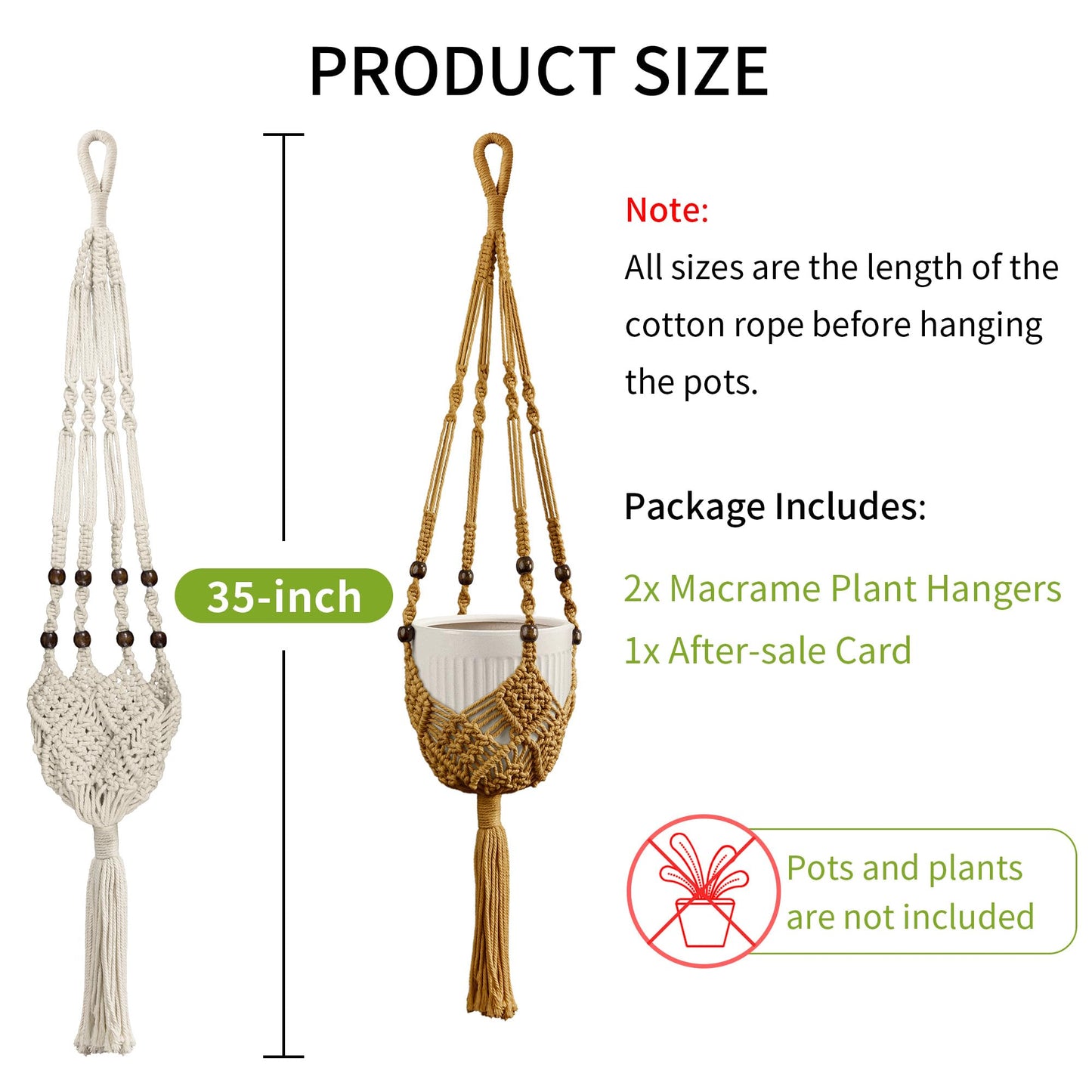 IDEEEPAN Macrame Plant Hanger - Fits 3 to 6 inches Pots for Indoor Outdoor, 35 Inch, Set of 2, Brown (POTS NOT Included)