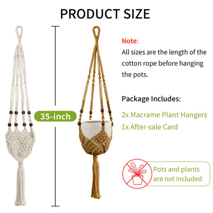 IDEEEPAN Macrame Plant Hanger - Fits 3 to 6 inches Pots for Indoor Outdoor, 35 Inch, Set of 2, Brown (POTS NOT Included)