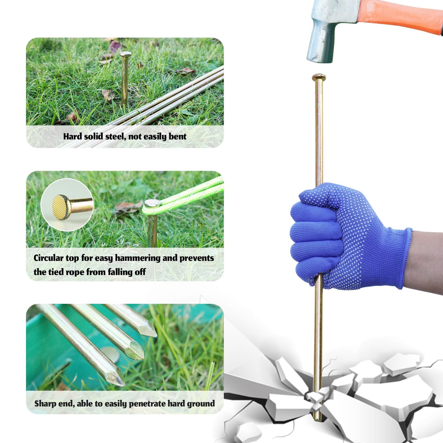 EISENSP 25 Pcs 16 Inch Landscape Stakes, Heavy Duty Galvanized Rebar Anchor for Paver Edging, Weed Barrier, Floor Covering, Artificial Turf, Camping Tent and More