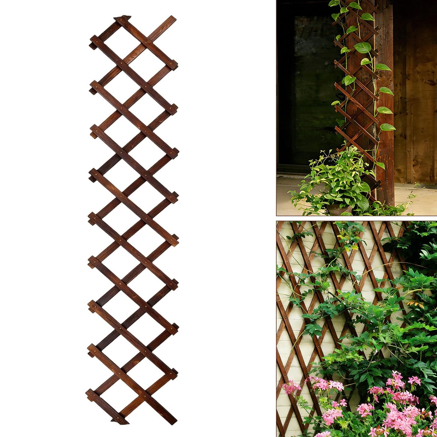 Expandable Garden Trellis, 13" x 68" Thickened Wooden Lattice Trellis for Climbing Plants Outdoor Ivy Vine Rose Clematis for Garden Fence Wall Patio Room Decor (1)
