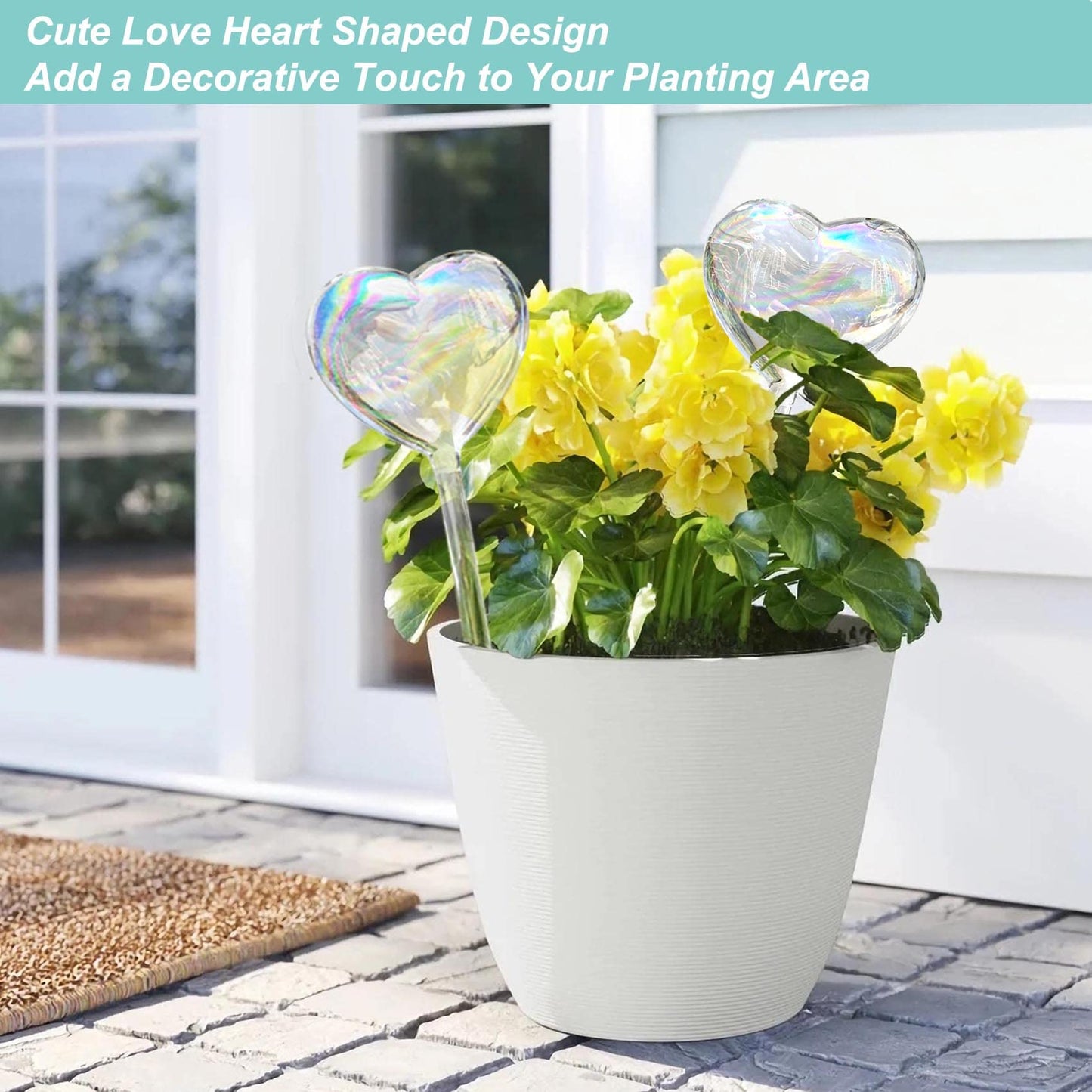 Kingbuy Self Watering Spikes Plant Watering Globes Iridescent Color Heart Shaped Glass Water Bulbs Devices for Plants, 2 Pack
