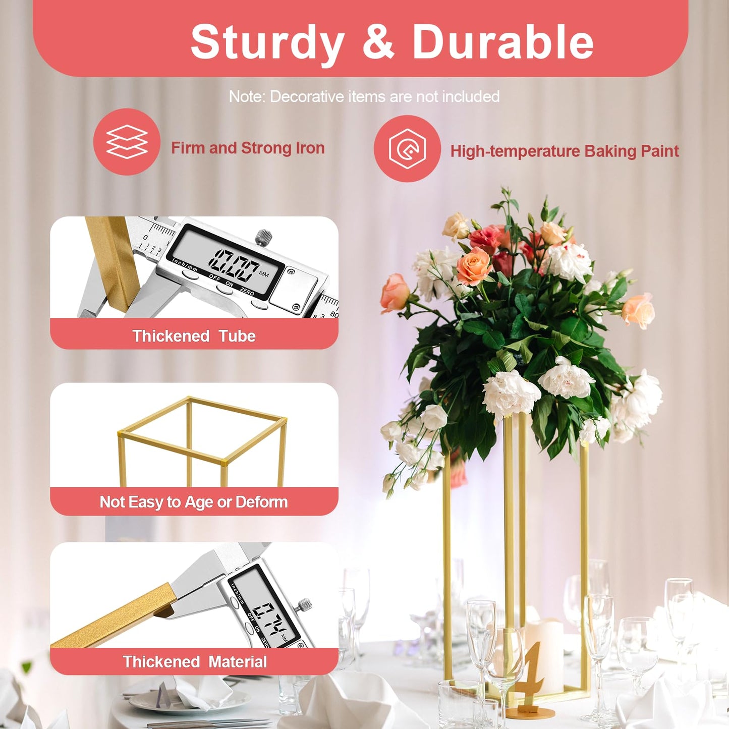 23.6Inch 10 Pcs Column Vases Gold Centerpieces, Tall Centerpiece Stands Metal Flower Stands Gold Wedding Centerpieces Vase for Table Party Wedding Decorations Flower Rack