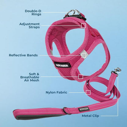 Best Pet Supplies Voyager Step-in Air All Weather Mesh Harness and Reflective Dog 5ft Leash Combo with Neoprene Handle, for Small, Medium and Large Breed Puppies - Fuchsia, X-Small