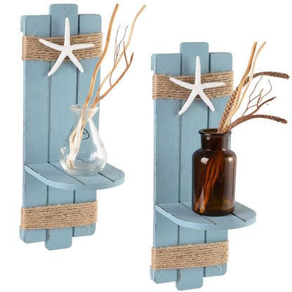 SOMTO Beach Starfish Wall Candle Sconces Decor,Ocean Themed Wall-Mount Candle Holders, Coastal Farmhouse Nautical Rustic Decorations for Bathroom, Living Room, Dining Room and Office, Set of 2