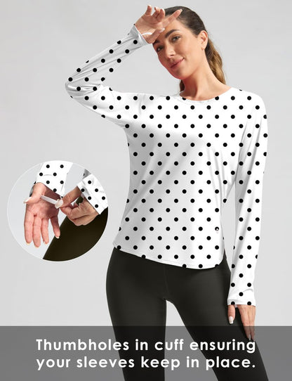 Women's Sun Shirts UPF 50+ Long Sleeve UV Protection Shirt Lightweight Quick Dry Workout Hiking Tops for Women(Black Dot,XXXL)