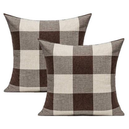 VAKADO 20x20 Inch Set of 2 Brown/Coffee Buffalo Plaids Throw Pillow Covers Retro Classic Check Cotton Linen Square Cushion Cases Farmhouse Home Decor for Couch Sofa Patio Bedroom