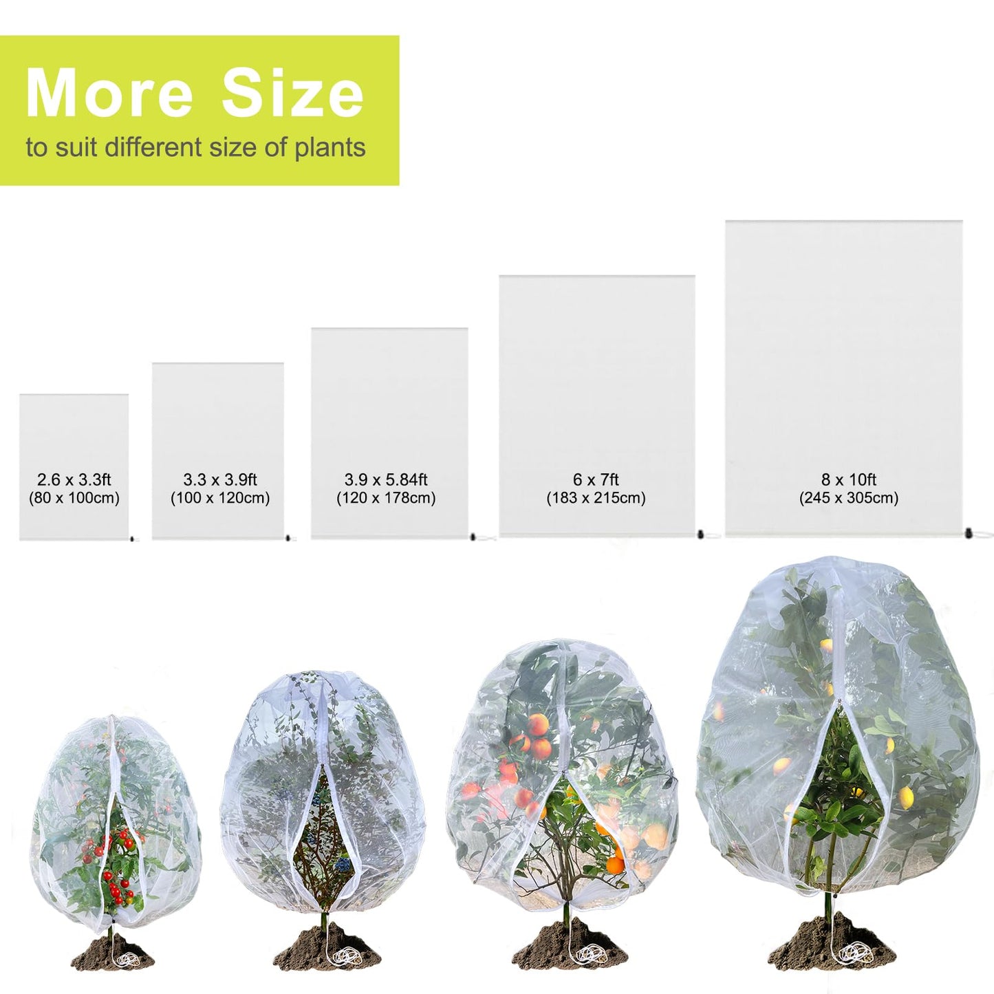 Fruit Tree Netting, RIFNY 3.3 x 2.6 FT Blueberry Bush Netting Cover with Zipper Drawstring, Outdoor Mosquito Net Garden Netting Cover Protector Plant from Birds Cicadas Animals Insect (2 PCS, White)