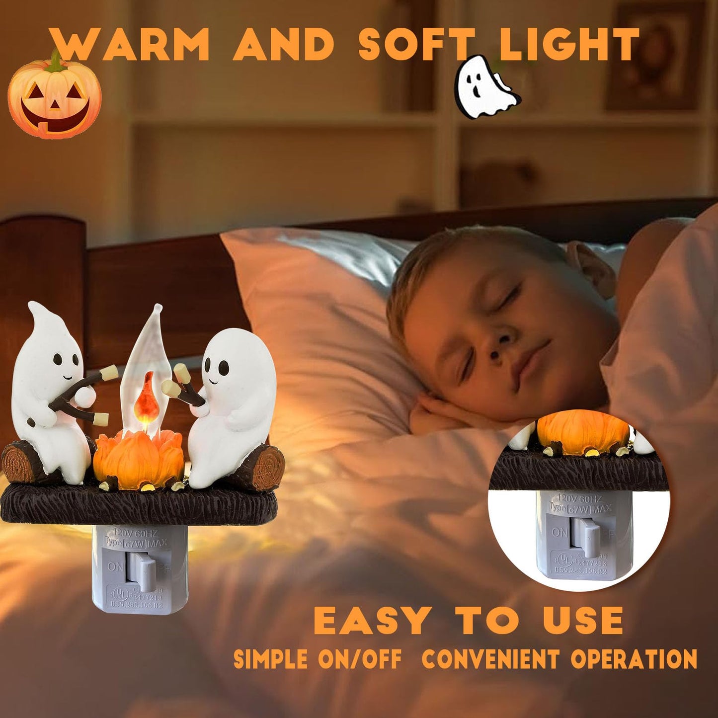 Ghost Campfire Nightlight, Ghost Flickering Night Light, Campfire Flame Halloween Nightlight