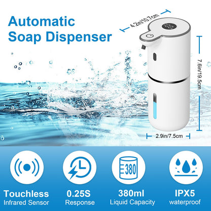 OHIFAST Automatic Liquid Soap Dispenser Touchless, USB Rechargeable Smart Hand Soap Dispenser, 6-Level Adjustable, 12.8oz/380mL Wall Mounted for Bathroom Kitchen Accessories Dish Soap-White