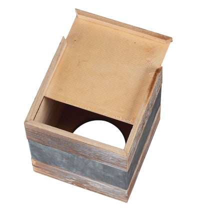 Barnyard Designs Rustic Metal and Distressed Wood Square Tissue Box Cover - Decorative Bathroom Facial Tissue Box Holder Farmhouse Country Decor 6” x 6”