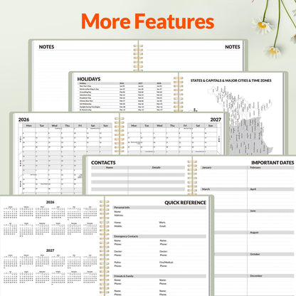 SUNEE Academic Planner 2026-2027 – Weekly & Monthly Planner, July 2026 to June 2027, 8.5"x11", Thick Paper, Tabs, Pockets, Bookmark, Spiral-Bound, Student Teacher Organizer, Sage Green