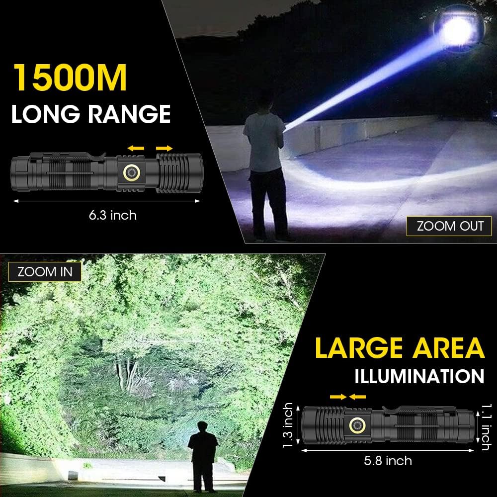 Rechargeable Flashlight High Lumens, High Lumens Super Bright Magnetic Flash Light, Long-Range Zoomable LED Flashlights for Emergency, Searching, Waterproof Flashlight Dimmable