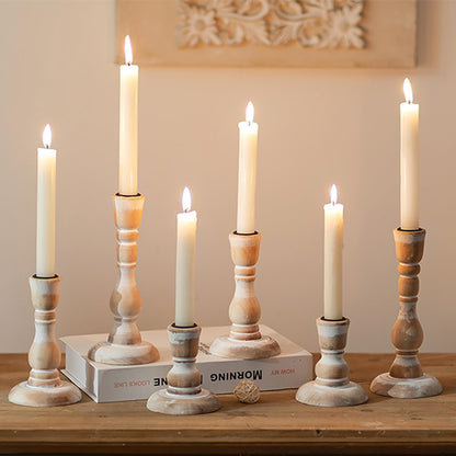 Inweder Wooden Candlestick Holders Rustic: Farmhouse Wood Taper Candle Holders Boho Candle Sticks Holder Fall Decor for Dinning Table Mantle Party Holiday Christmas Wedding Home Set of 6