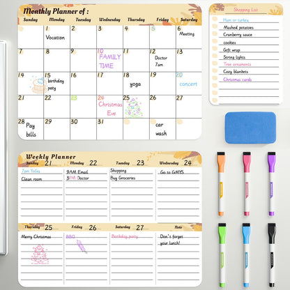 Marsrock Dry Erase Magnetic Calendar for Refrigerator (3 Pack) - Monthly & Weekly & Daily Planner Magnet Whiteboard for Fridge - Shopping, to Do List, Meal/Menu, Planning Board, 14"x11", Yellow