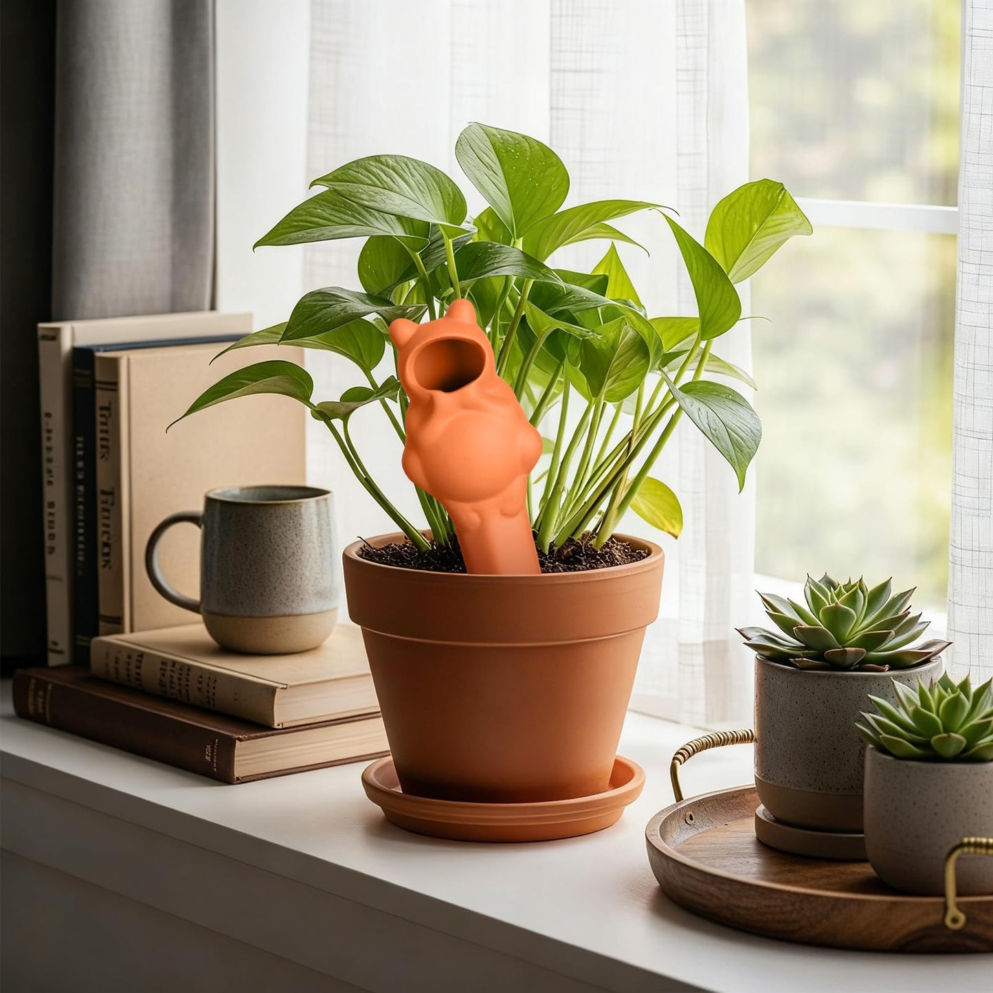 Ferrochef 4 Pack Terracotta Self Watering Stakes Frogs Shaped Plant Watering Devices Spikes Irrigation Slow Release Plant Self Water Spikes Planter Insert for Garden Indoor Outdoor Pot Plants