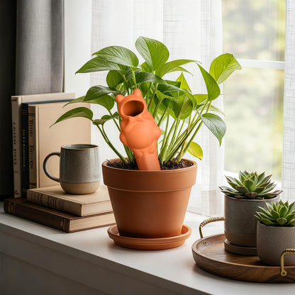 Ferrochef 4 Pack Terracotta Self Watering Stakes Frogs Shaped Plant Watering Devices Spikes Irrigation Slow Release Plant Self Water Spikes Planter Insert for Garden Indoor Outdoor Pot Plants