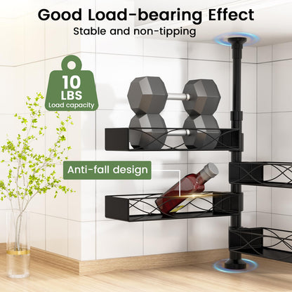 Mixoo Spice Rack Organizer Tension Pole, 4-Tier Adjustable Spice/Seasoning Organizer for Kitchen Countertop, Space-Saving Spice Storage Corner Shelf for Kitchen, Coffee Area, 16.5-23.6 Inch, No Drill