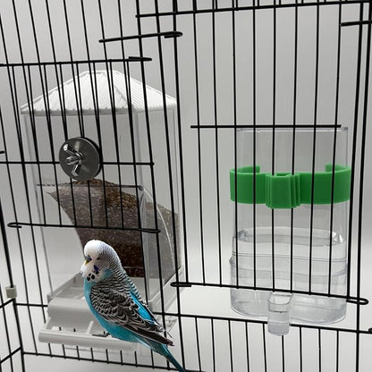 No Mess Bird Feeder for Cage,Automatic Parakeet Feeder with Perch Anti-Splash Bird Food Dispenser for Cage for Parakeet Lovebirds Cockatoo Budgie (Green)