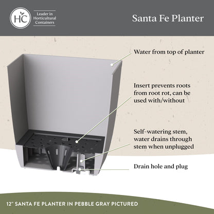 The HC Companies Santa Fe Square Self-Watering Pot - Lightweight Plastic Planter for Herbs & More - Durable Plant Pots for Indoor Plants & Outdoor Plants (12" Black Sand, Pack 1)