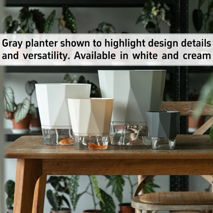 BovcTrraann 4 Packs Self Watering Plant Pots, Plastic Flower Pots with Drainage Hole and Saucer, Self Watering Planters for Indoor Outdoor Garden Plants, African Violet, Herbs (White, 5")