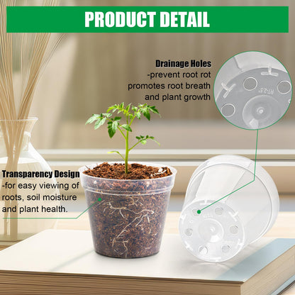 BTPLASTIK 200 Pack 2.5 Inch Clear Nursery Pots with Drainage Hole, Transparent Seed Starter Pots, Sturdy Plastic Plant Pot for Planting Seedlings Vegetables Herbs, Gardening Gifts