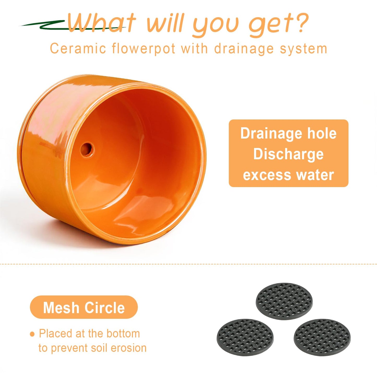 EFISPSS Ceramic Plant Pots,4+5+6 Inch Ceramic Indoor Pots for Plants with Drainage Hole,for Succulent Cactus,Pothos,Snake Plant Gift for Plant Lovers Set of 3 - Orange Pearl Glaze Plant Pots