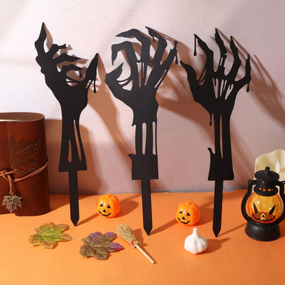 GLOBLELAND 3 Pcs Halloween Zombie Hand Garden Stakes Silhouette Hands Metal Decorative Garden Stakes Scary Silhouette Metal Yard Signs Decorations for Holiday Lawn Patio Yard Decor