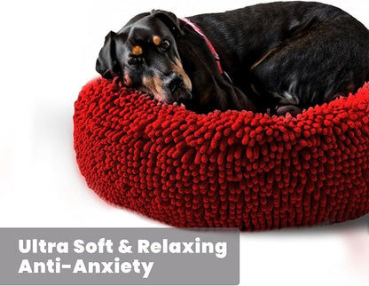 Muddy Mat®Cloud K-9 Bed for Dogs & Cats, Soft & Relaxing Donut Dog Bed, Chenille Material, Removable Cover, Washable & Dryer Safe–Red Medium(35'x35')