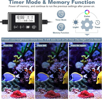 LED Aquarium Light Full Spectrum Fish Tank Light with RGB Brightness/Color Stepless Adjustment, 24/7 Day-Night Cycle Mode, Auto On/Off Timer, IP68 Waterproof (11W for 11'' - 16'' Tank)
