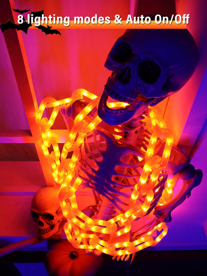 Flacchi Solar Halloween Decorations Outdoor String Lights - 10 Ft 160 LED Plastic Chain String Lights with Waterproof, 8 Lighting Modes Function US Patent Product (Orange)