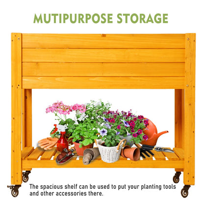 FORTUNO Raised Garden Bed with Wheels 48"x24"x33" Large Wood Planter Box with Legs Outdoor Mobile Wooden Elevated Raised Beds for Vegetable Flower, Standing Gardening Box with Liner for Patio, Deck