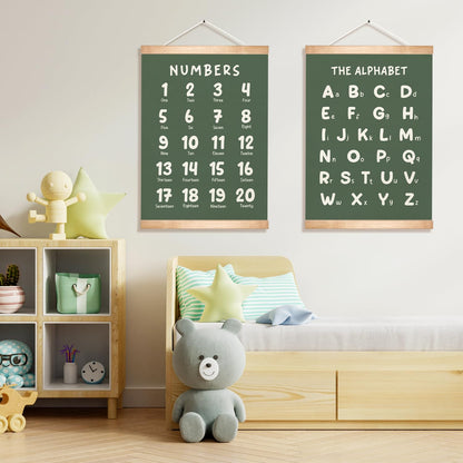 Educational Wall Art Set of 2, Numbers 1-20 and Alphabet Chart, Learning Posters for Toddler ,ABC Banner Poster, Banner Wall Hanging Decor for Toddler Room Playroom Nursery Wall Classroom Decor (Green)