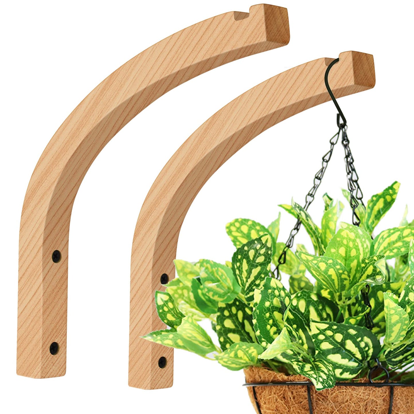 DSJIFGEW Wooden Plant Hangers - Hanging Plant Hooks for Indoor Outdoor, Wood Hanging Wall Plant Hooks Heavy Duty for Flower Pots Wind Chimes and Bird Feeders(2-Pack,8-Inch)